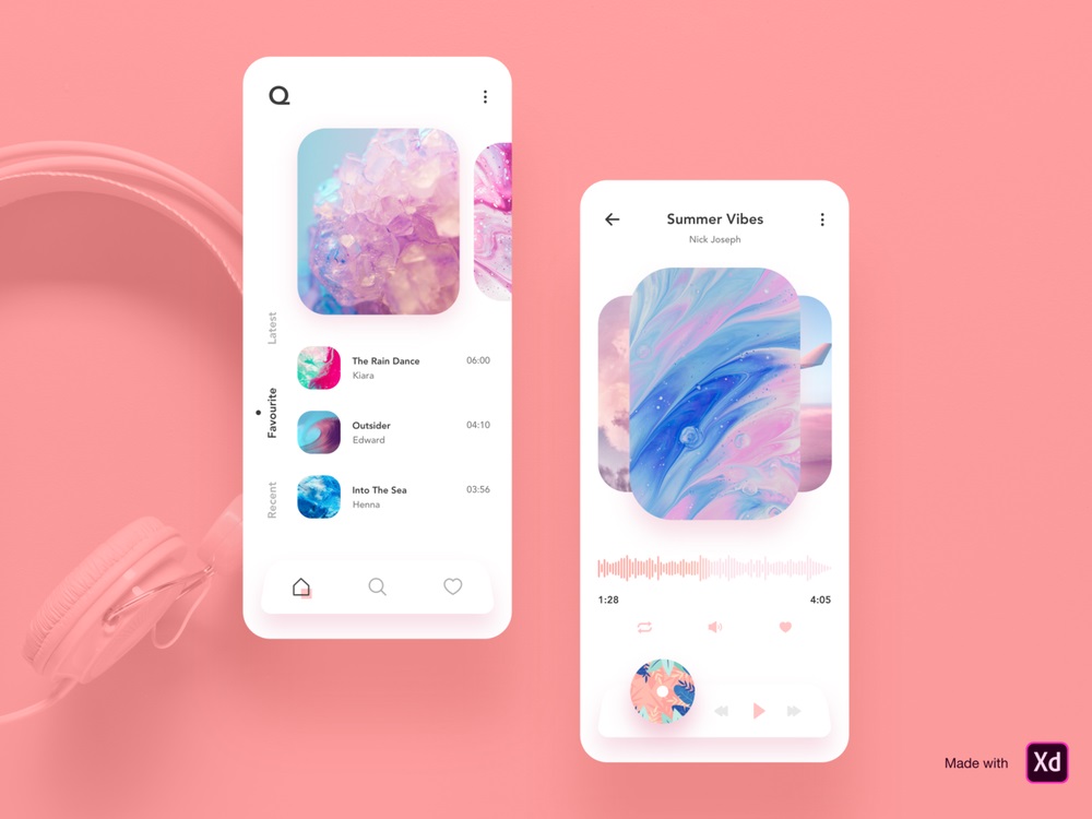 小清新音乐APP UI设计.xd素材