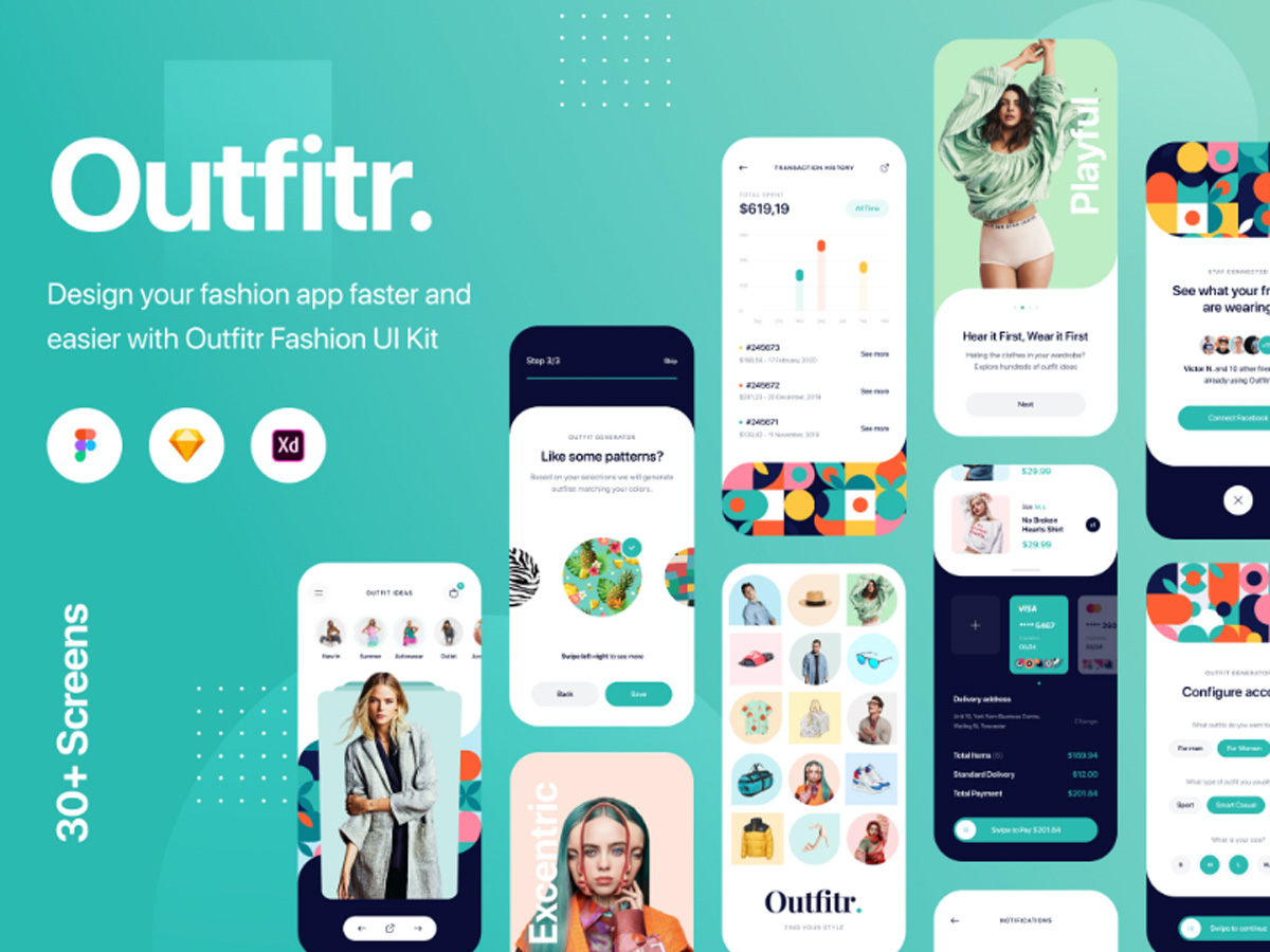 时装电商app ui Outfitr .xd .sketch .fig素材