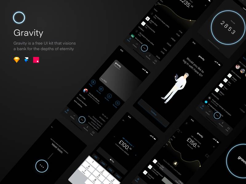 黑色主题APP UI kit Gravity .sketch素材