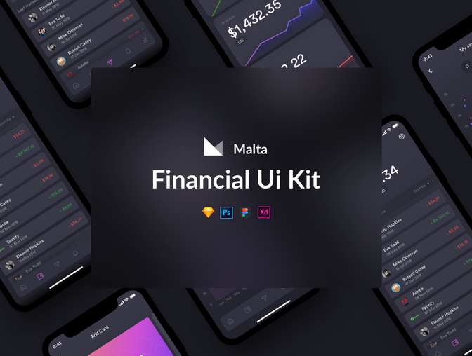 Malta 金融app ui kit .sketch .xd .psd .fig素材下载