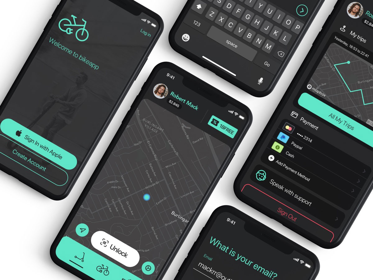 共享单车、滑板车app ui .sketch .xd .fig素材下载