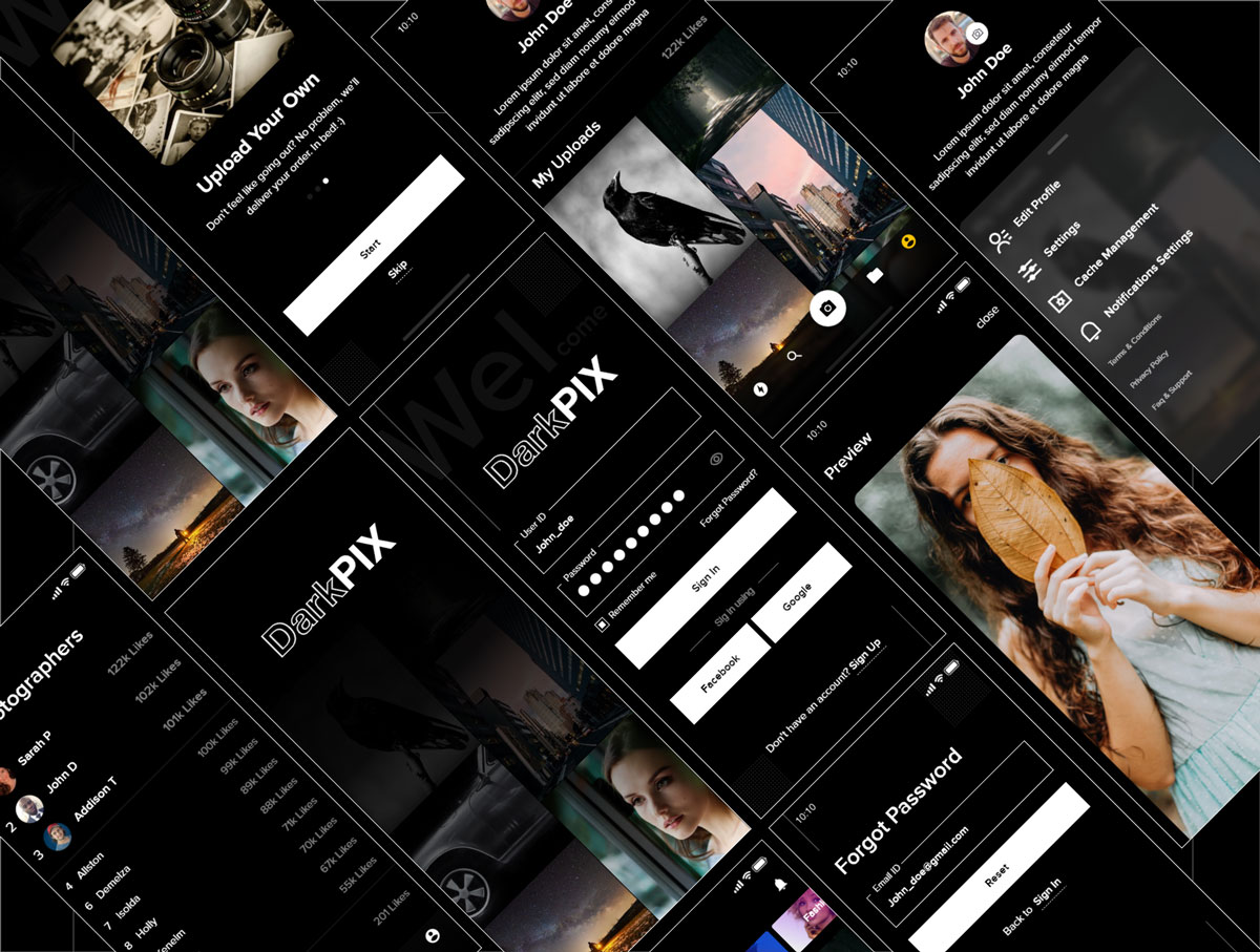 DarkPIX 图片集类app ui .xd素材