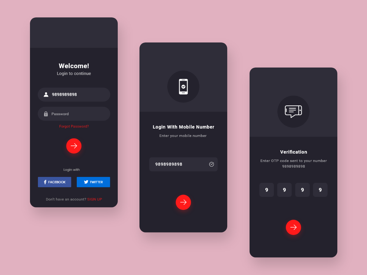 暗色简洁app 手机登录UI .xd素材