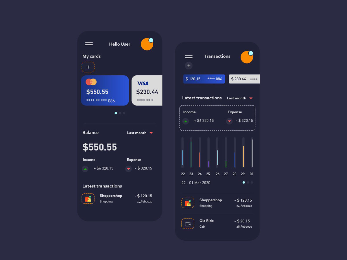 暗黑风格钱包app ui .psd素材