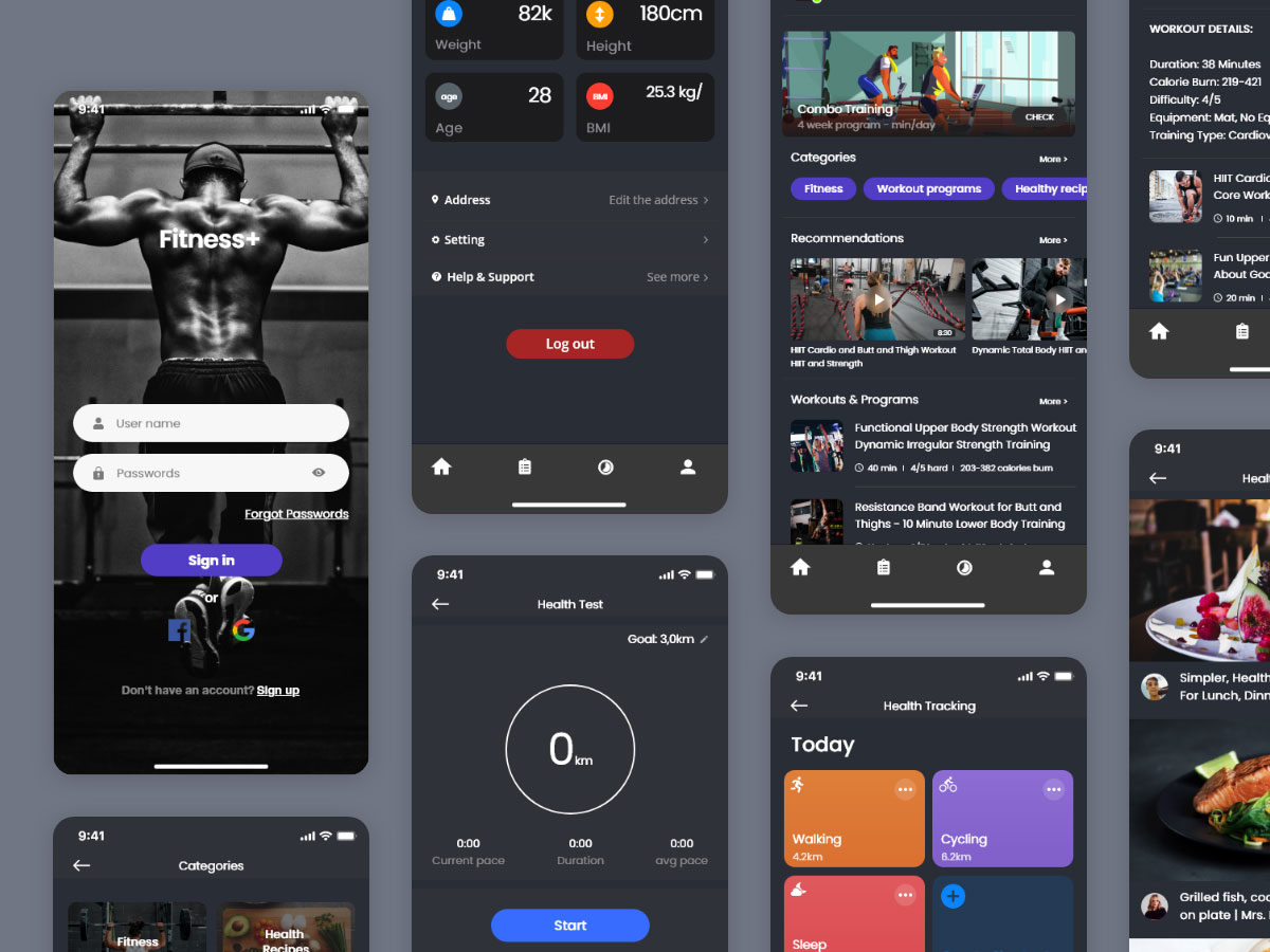 深色健身app ui .xd素材