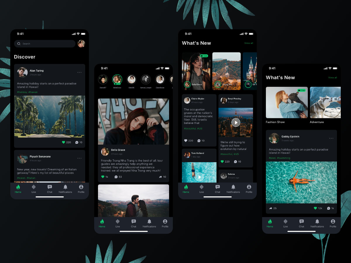 暗黑风格社交app ui .xd素材