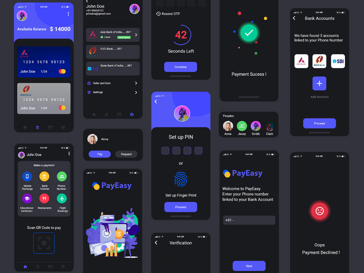 Payeasy 暗黑主题支付 钱包app ui .xd素材