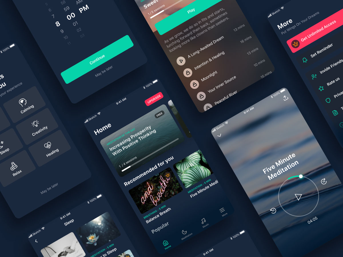冥想app ui设计 .sketch素材
