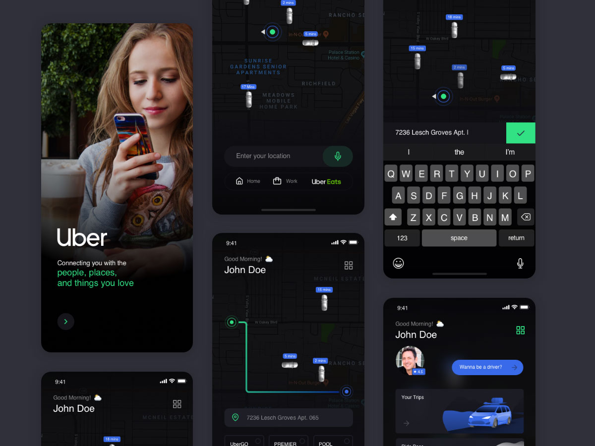 暗黑风格Uber app ui设计 .sketch素材