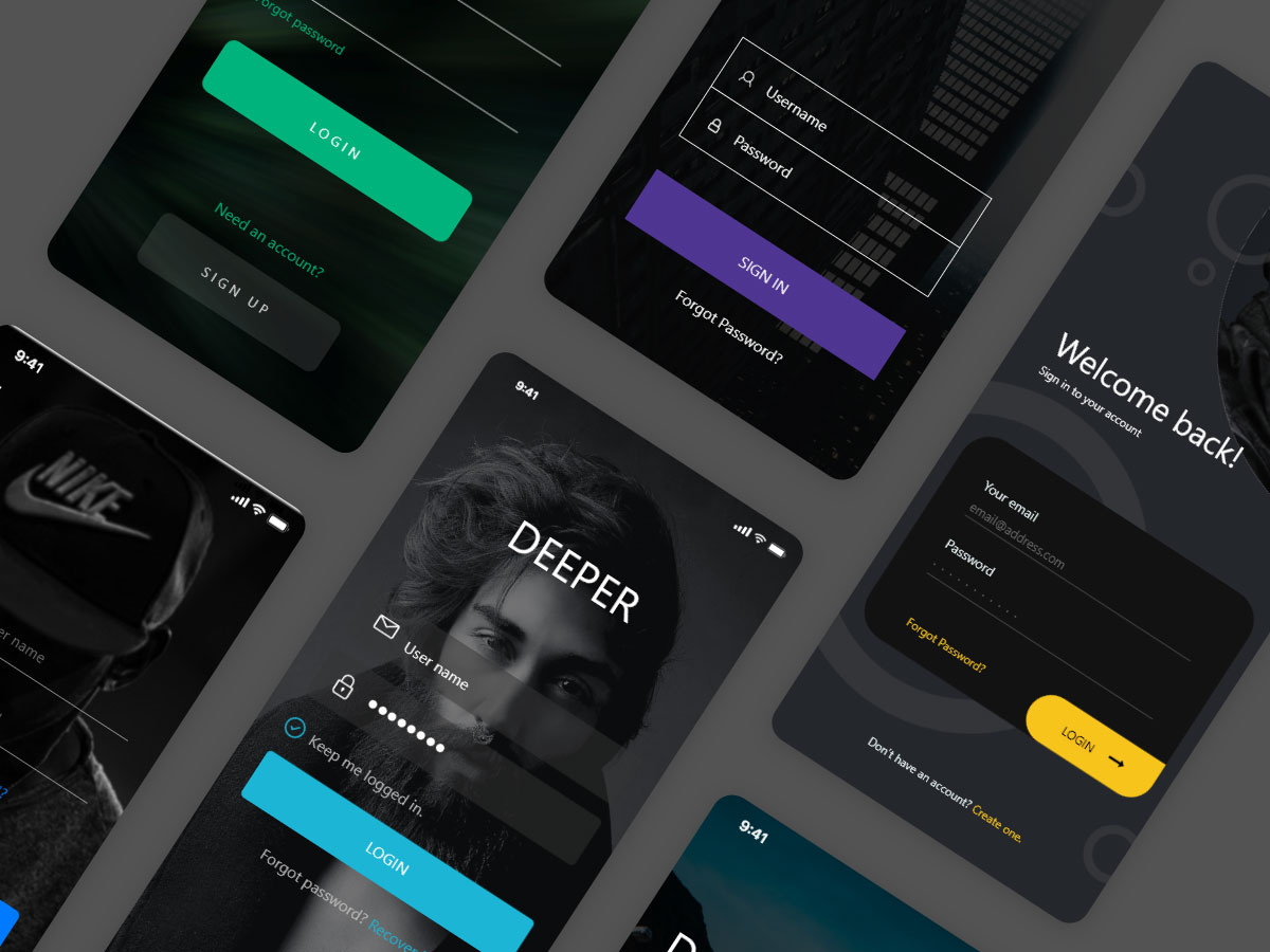 暗黑风格登录页面app ui设计 .sketch素材