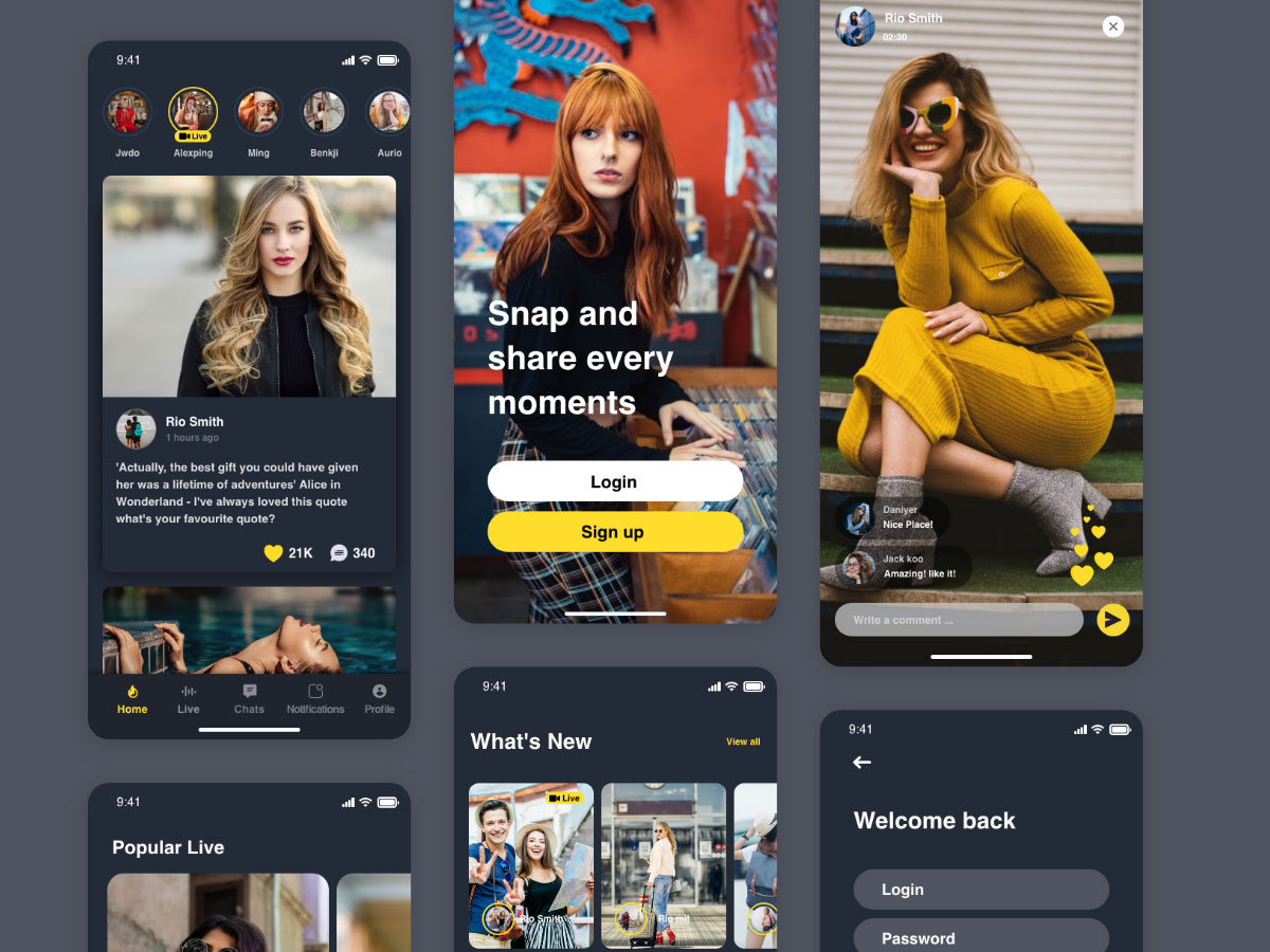 社交app feed 直播页面UI .xd素材下载