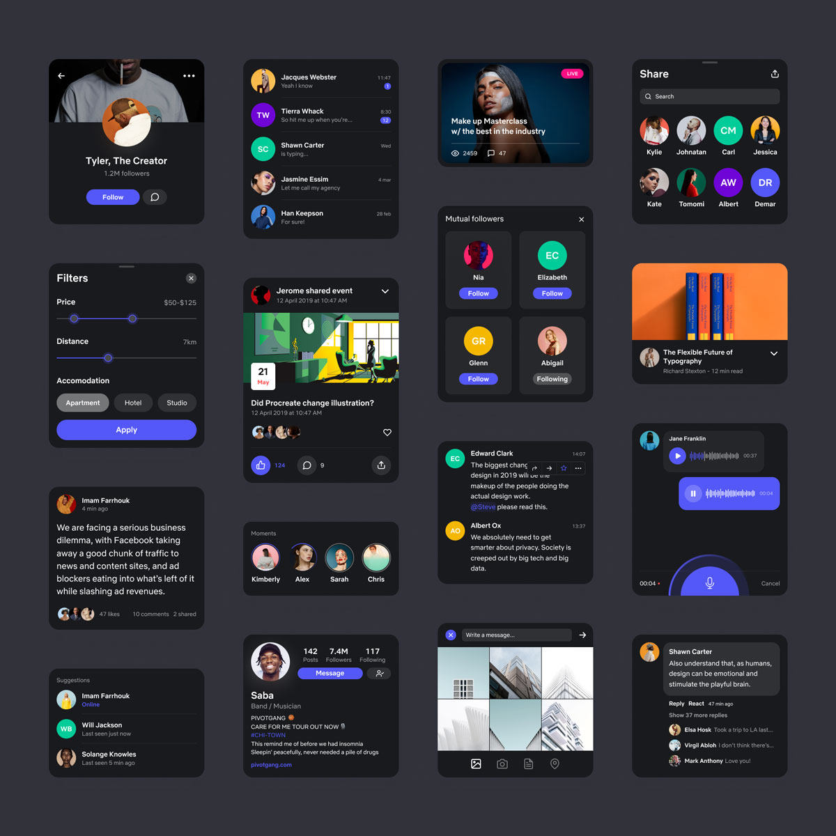 深色暗黑风格社交app uikit .fig素材