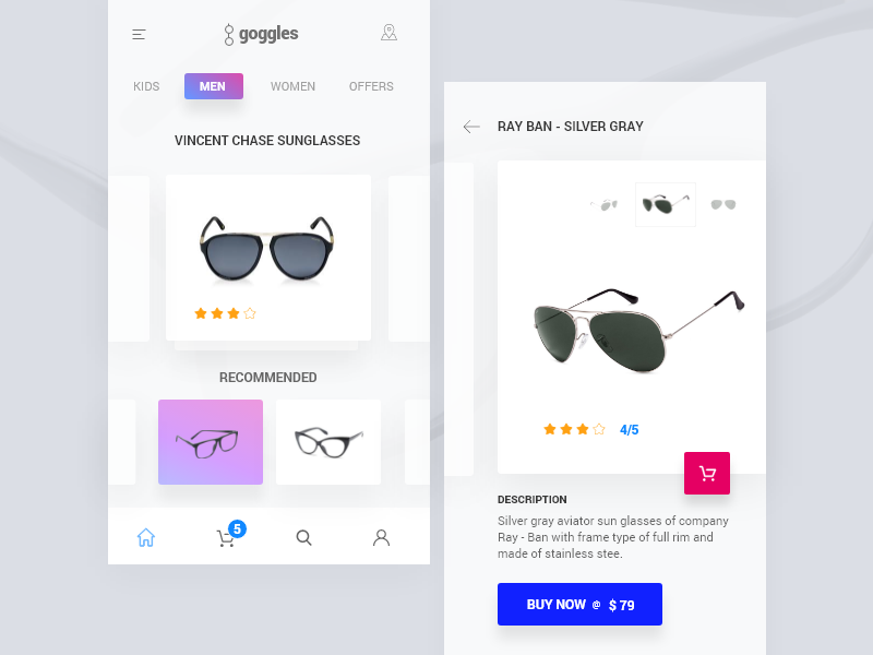 Goggles眼镜电商app ui设计 .xd素材