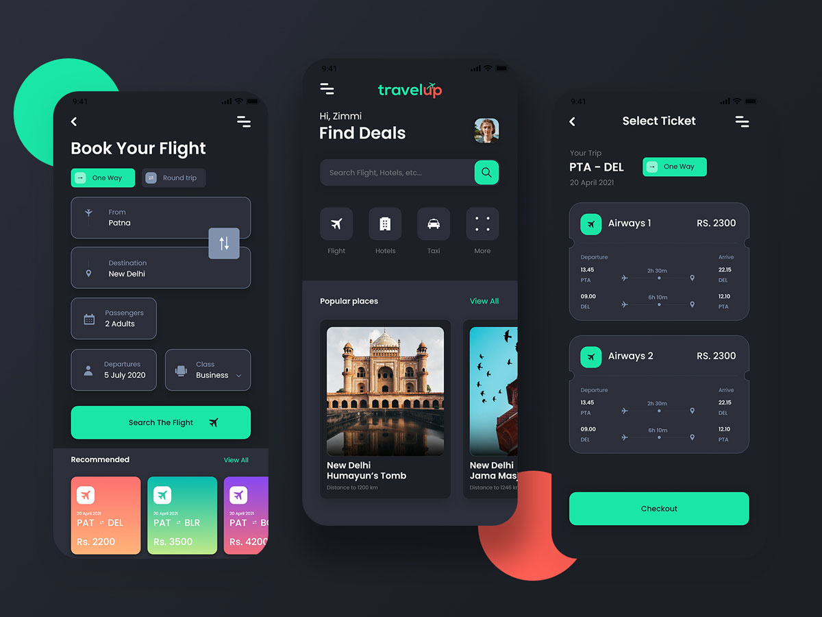深色飞机订票app ui设计 .xd素材