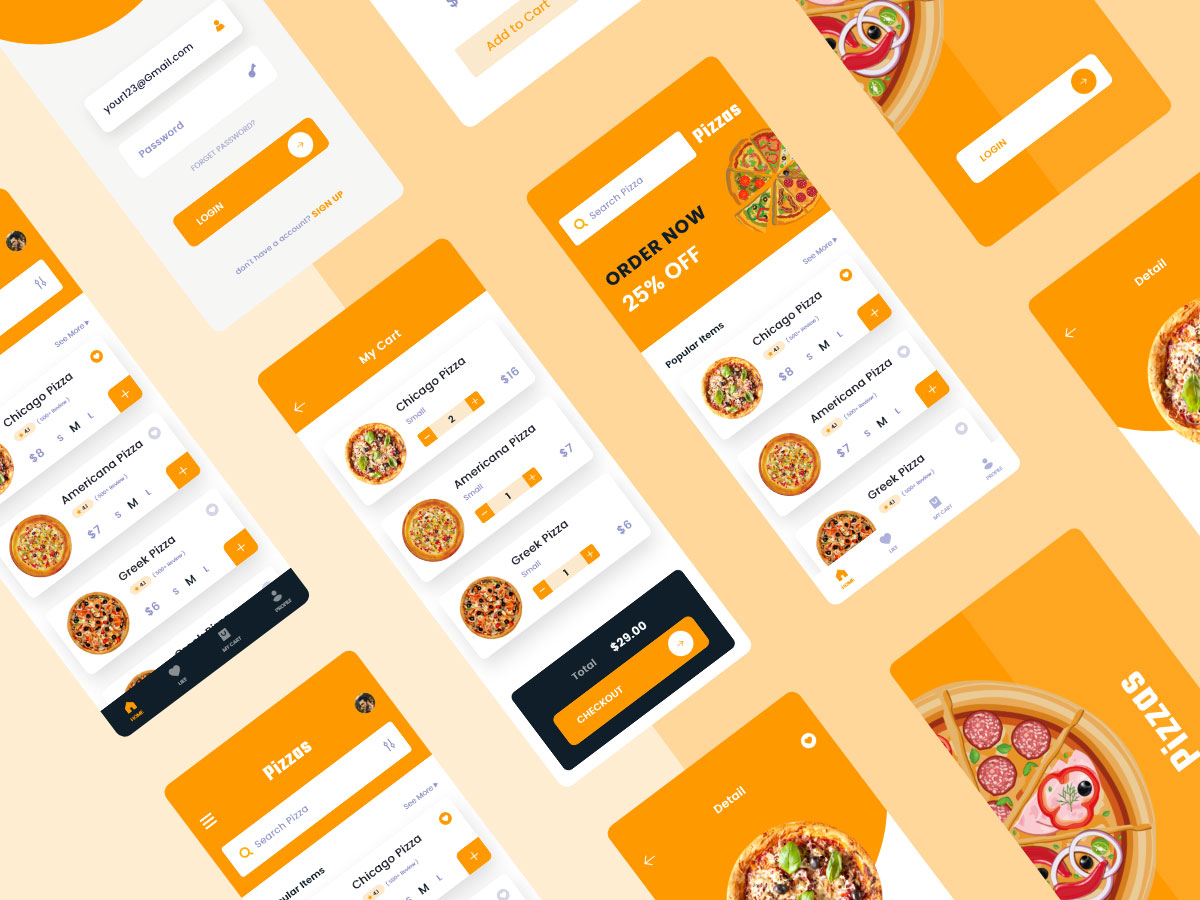 Pizza美食外卖app ui设计 .xd素材下载