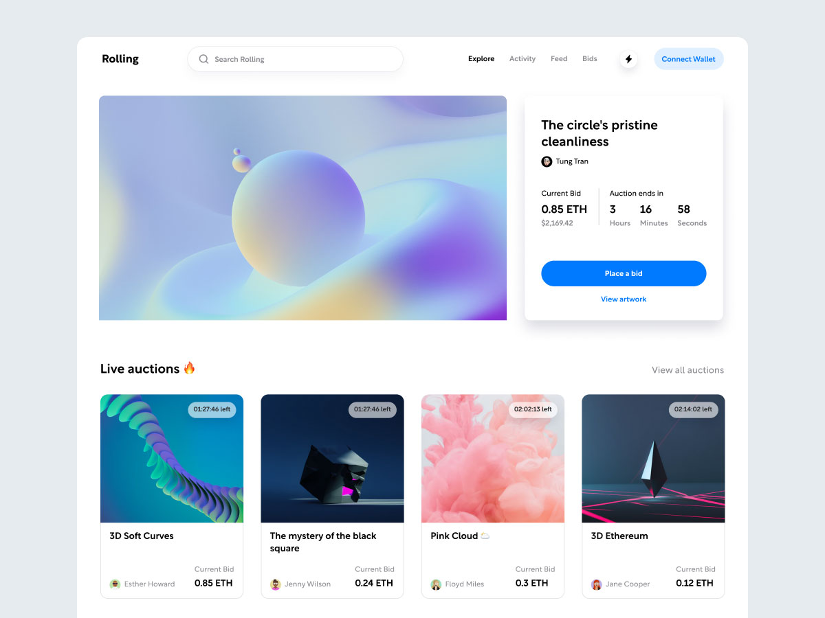 Rolling – NFT Marketplace 社区类网站模板 .fig素材