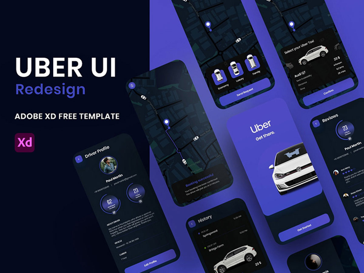 深色风格UBER app ui设计 redesign .xd素材