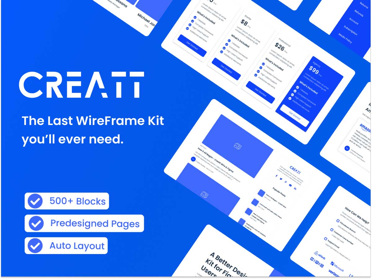 Creatt UI Wireframe Kit 企业网站线框图工具包 .fig素材