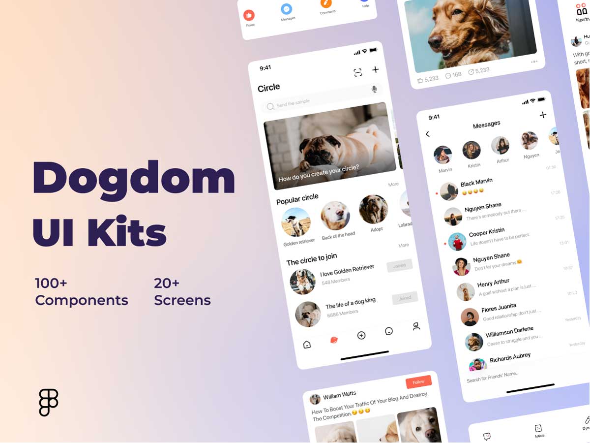 Dogdom 宠物社交app ui设计 .fig素材下载