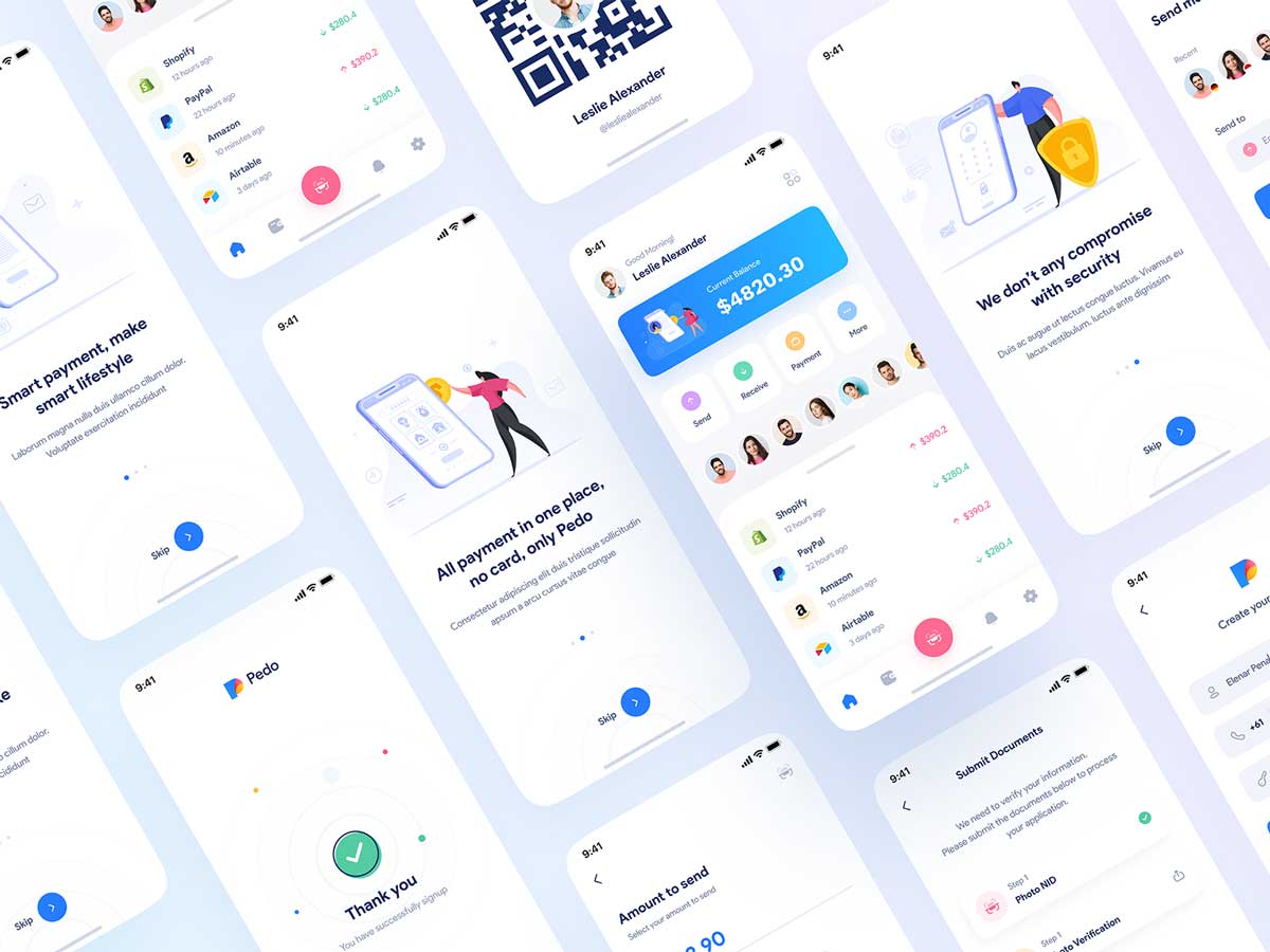 Pedo数字金融钱包app ui设计 & app ui kit .fig素材