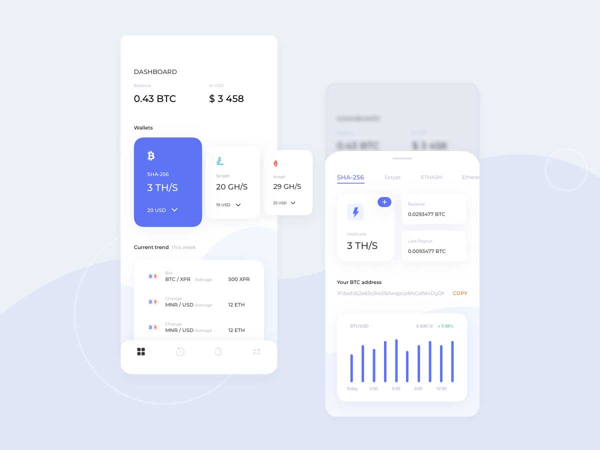 简洁的加密货币钱包app ui设计 .sketch素材