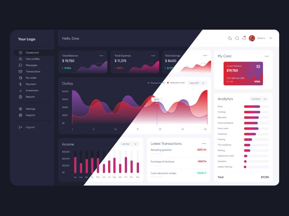 明暗2个色调dashboard ui设计 .fig素材