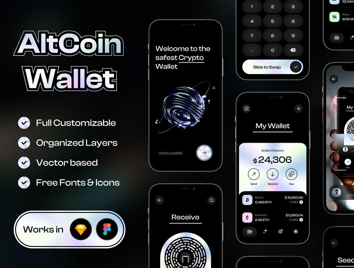 AltCoin Wallet加密数字钱包app ui设计 .fig .sketch素材