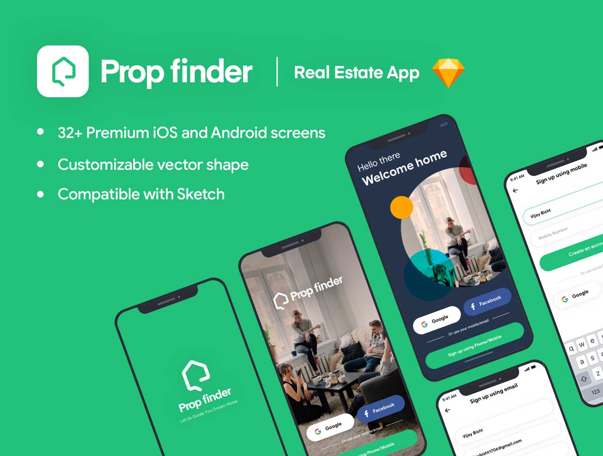 Prop-finder房地产app ui设计 .sketch素材下载