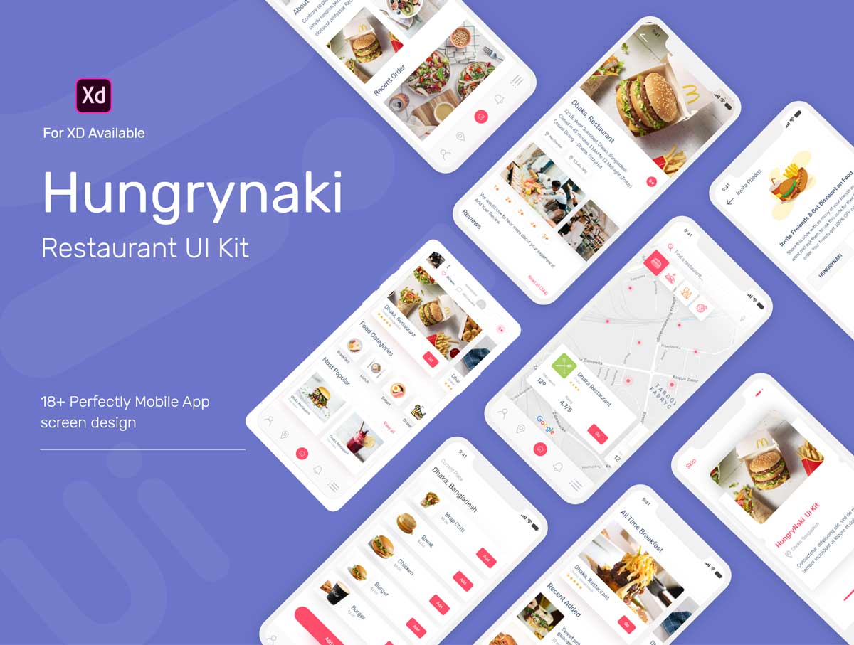 HungryNaki餐厅美食外卖app ui设计 .xd素材下载