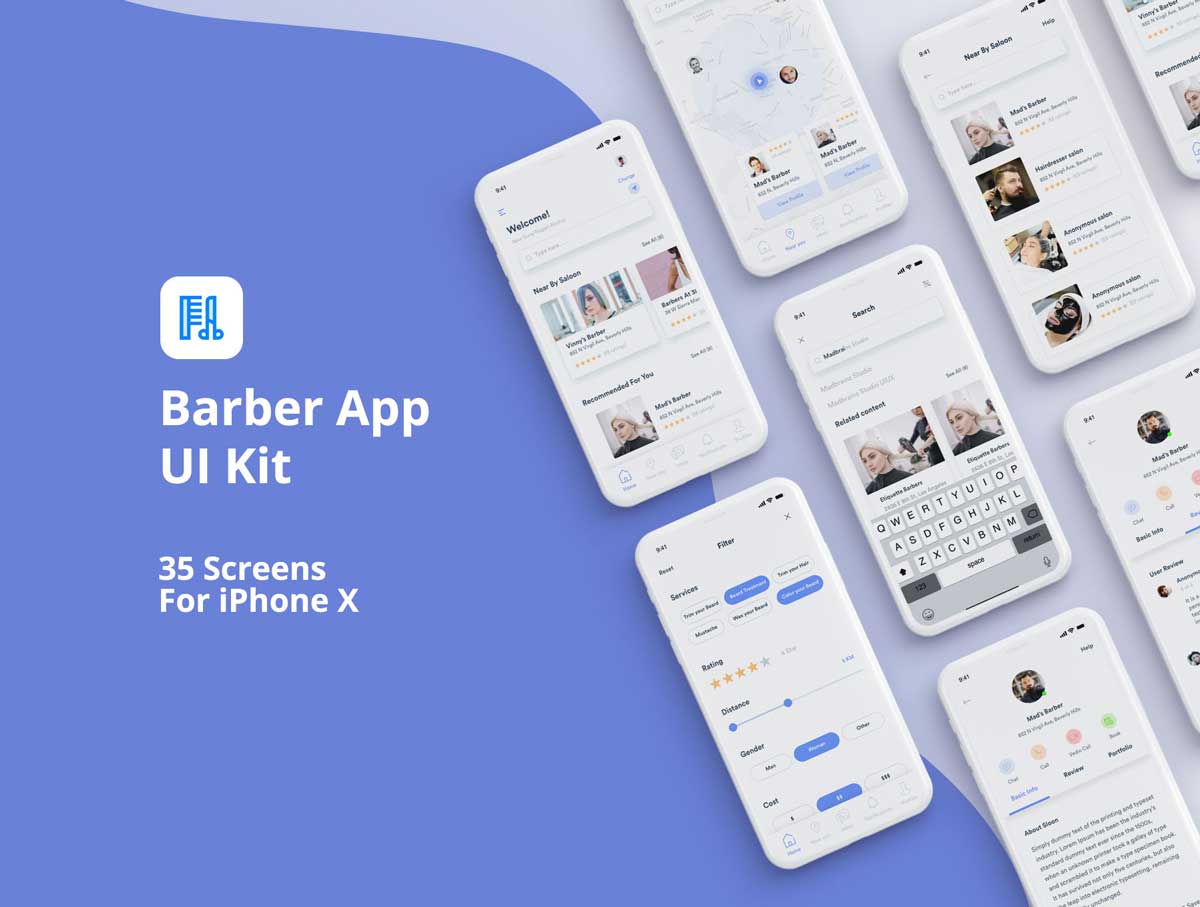 Barber成套理发app ui设计.xd素材