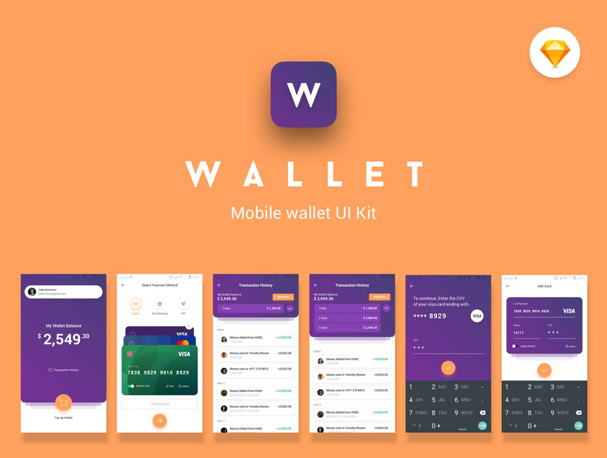 Wallet金融钱包app ui设计.xd素材下载