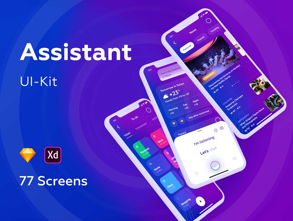 Assistant成套个人助理app ui设计 .xd .sketch素材下载