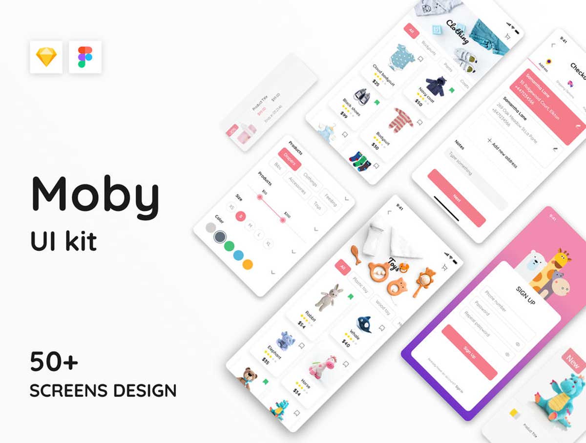 Moby婴儿用品电商app ui设计.fig .sketch素材