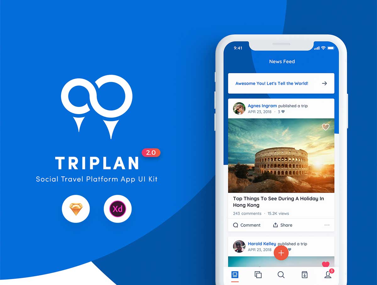 Triplan成套社交旅行app ui设计 .xd .sketch素材