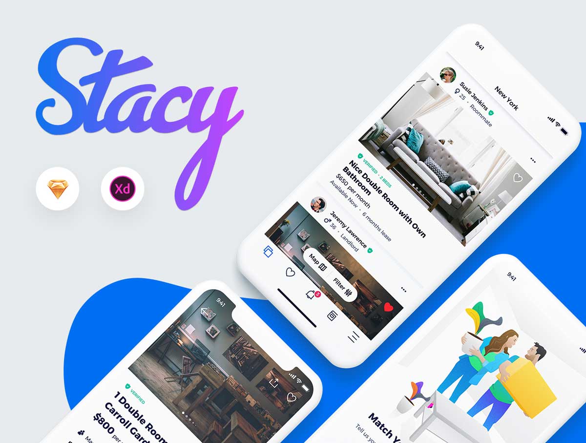 Stacy成套租房app ui设计 .xd .sketch素材