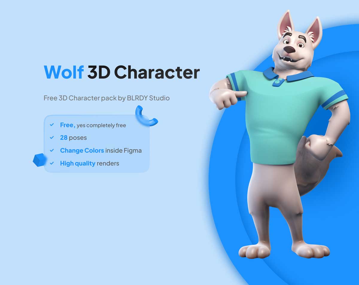 3D 动物狼卡通形象插画设计 .fig素材下载