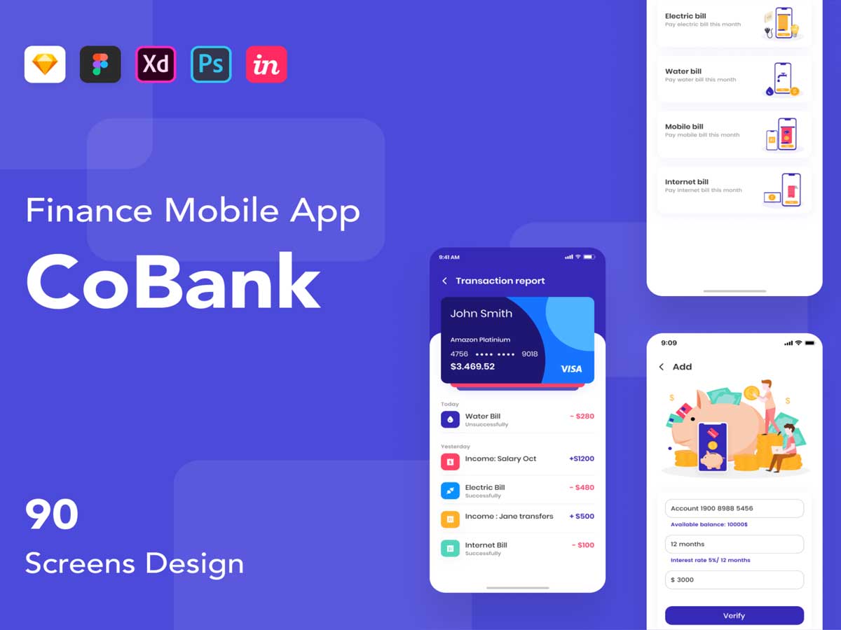 CoBank成套金融银行app ui设计 .fig .xd .sketch .psd素材