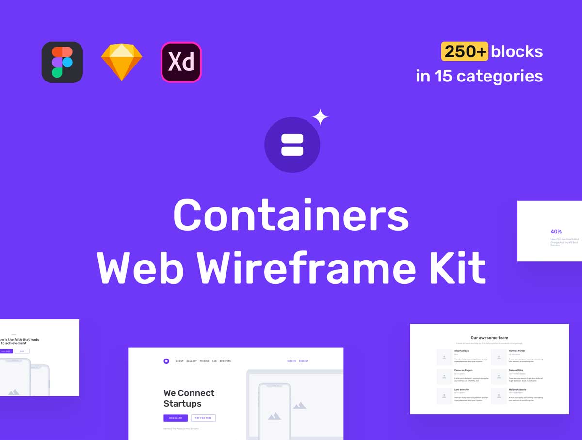 Containers Web Wireframe Kit线框图工具包 .fig .xd .sketch素材