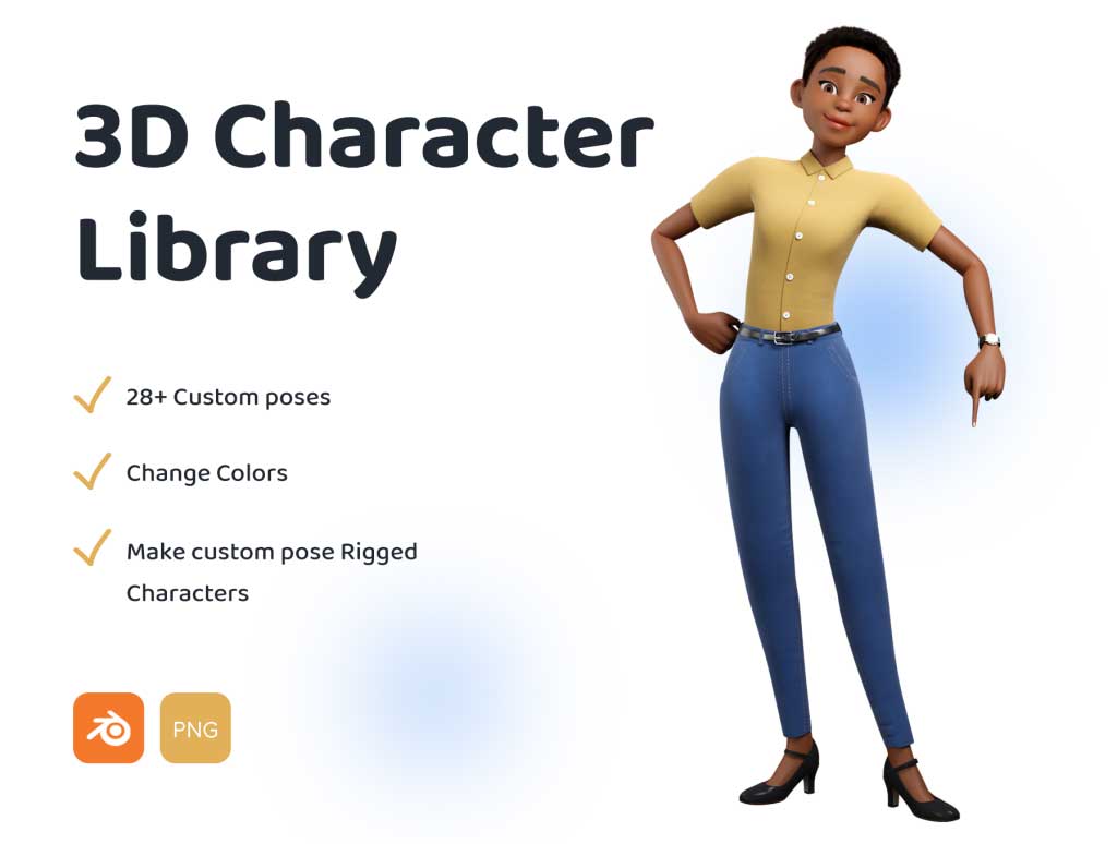 3D 女性角色姿势插画设计 .blend素材