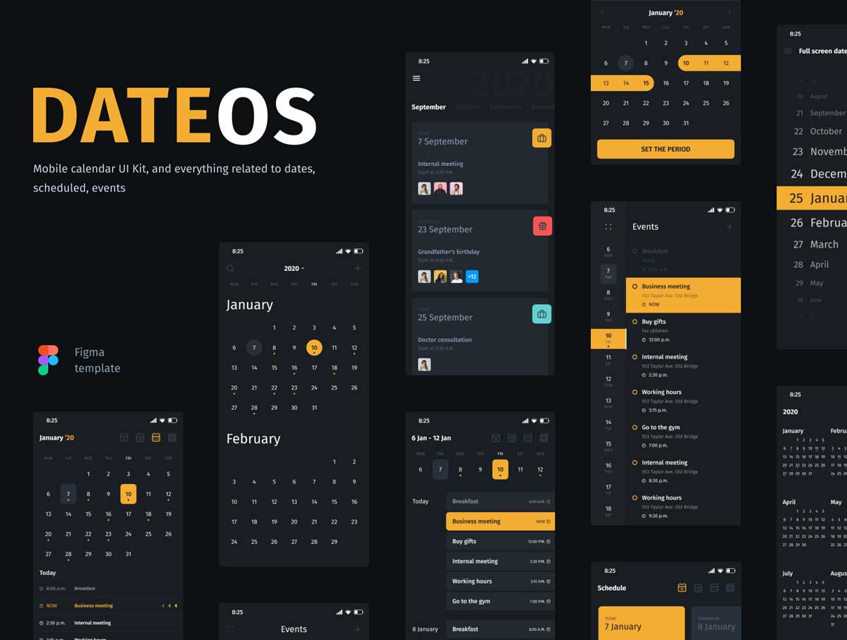 DateOs日历、日程管理app ui设计 .fig素材下载