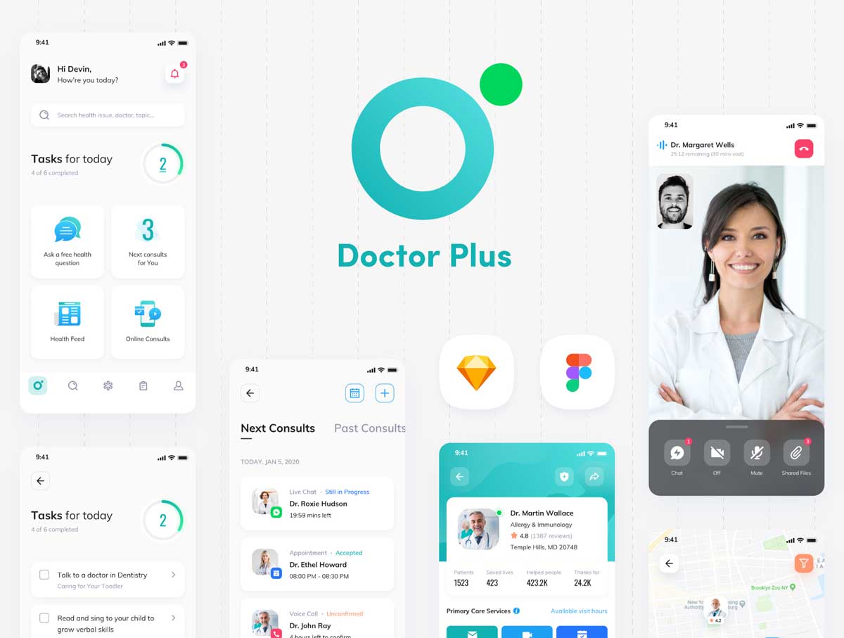 Doctor Plus成套在线医疗app ui设计 .fig .sketch素材