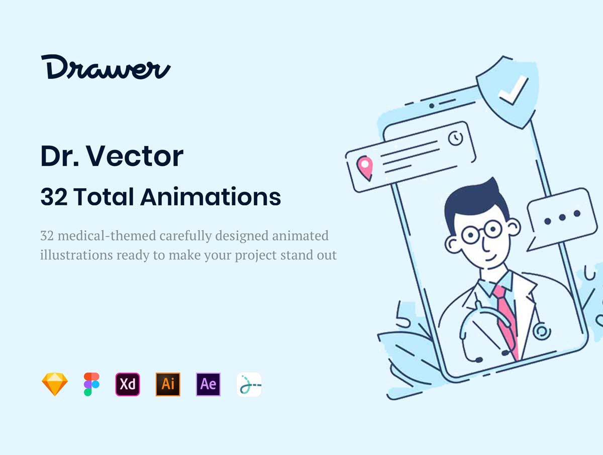 Dr. Vector 32个医学主题插图设计 .fig .xd .sketch .ai .ae素材