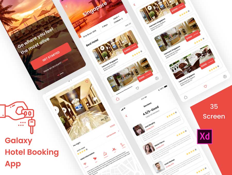 Galaxy Hotel酒店预订app ui设计 .xd素材下载
