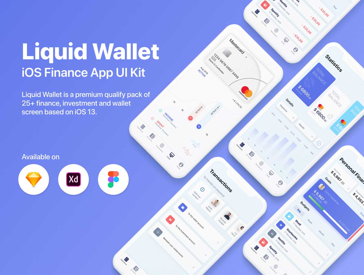 Liquid Wallet金融钱包app ui设计 .fig .xd .sketch素材下载