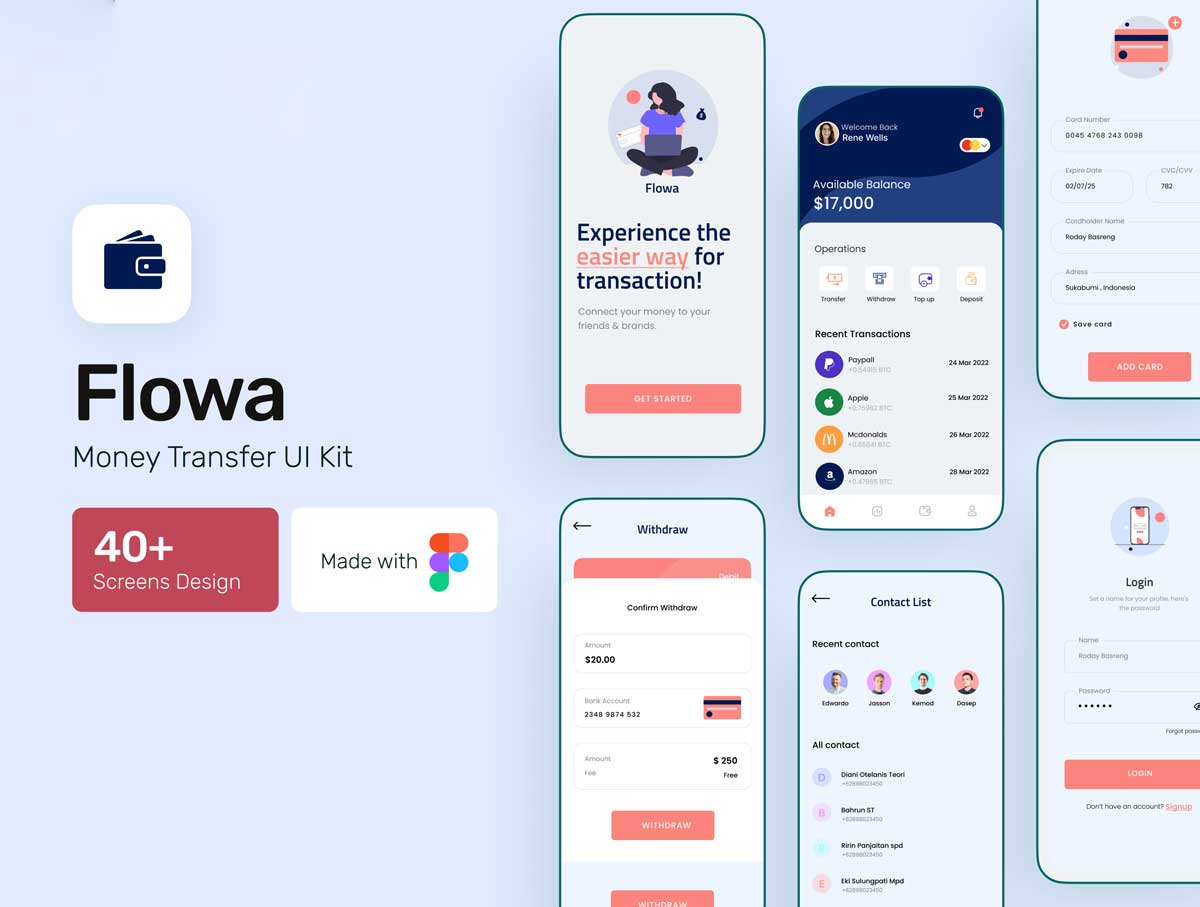 Money Transfer成套金融转账app ui设计 .fig .xd .sketch素材