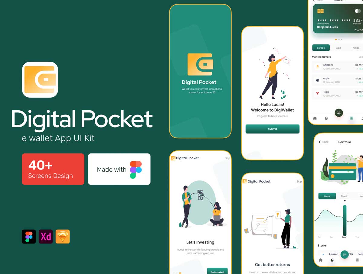 E Wallet成套金融app ui设计 .fig .xd .sketch素材