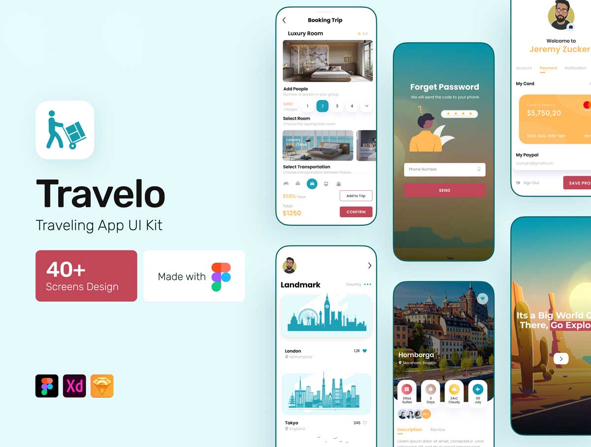 Travel成套旅行app ui设计 .fig .xd .sketch素材