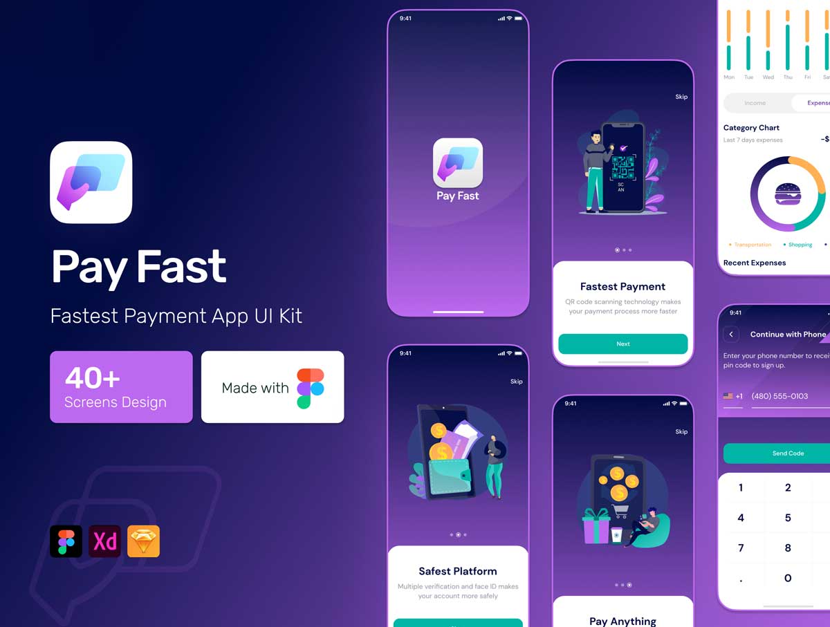Pay Fast成套金融支付app ui设计 .fig .xd .sketch素材下载
