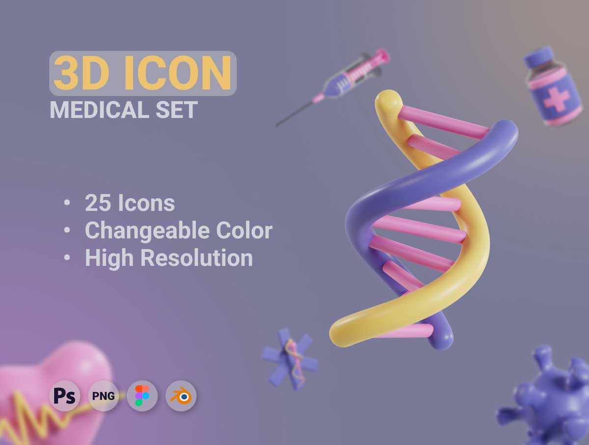 3D 医疗图标设计 .fig .psd .blend素材