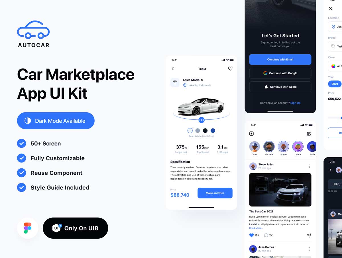 Autocar汽车市场应用程序app ui设计 .fig素材下载